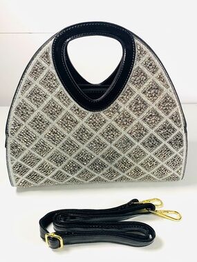 Sparkly Crystal diamond grid silver/black chic embellished evening/shoulder bag
